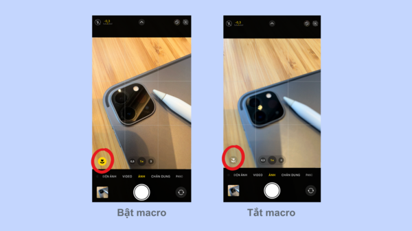 Bạn có thể tắt chế độ macro bằng cách chạm vào biểu tượng trên